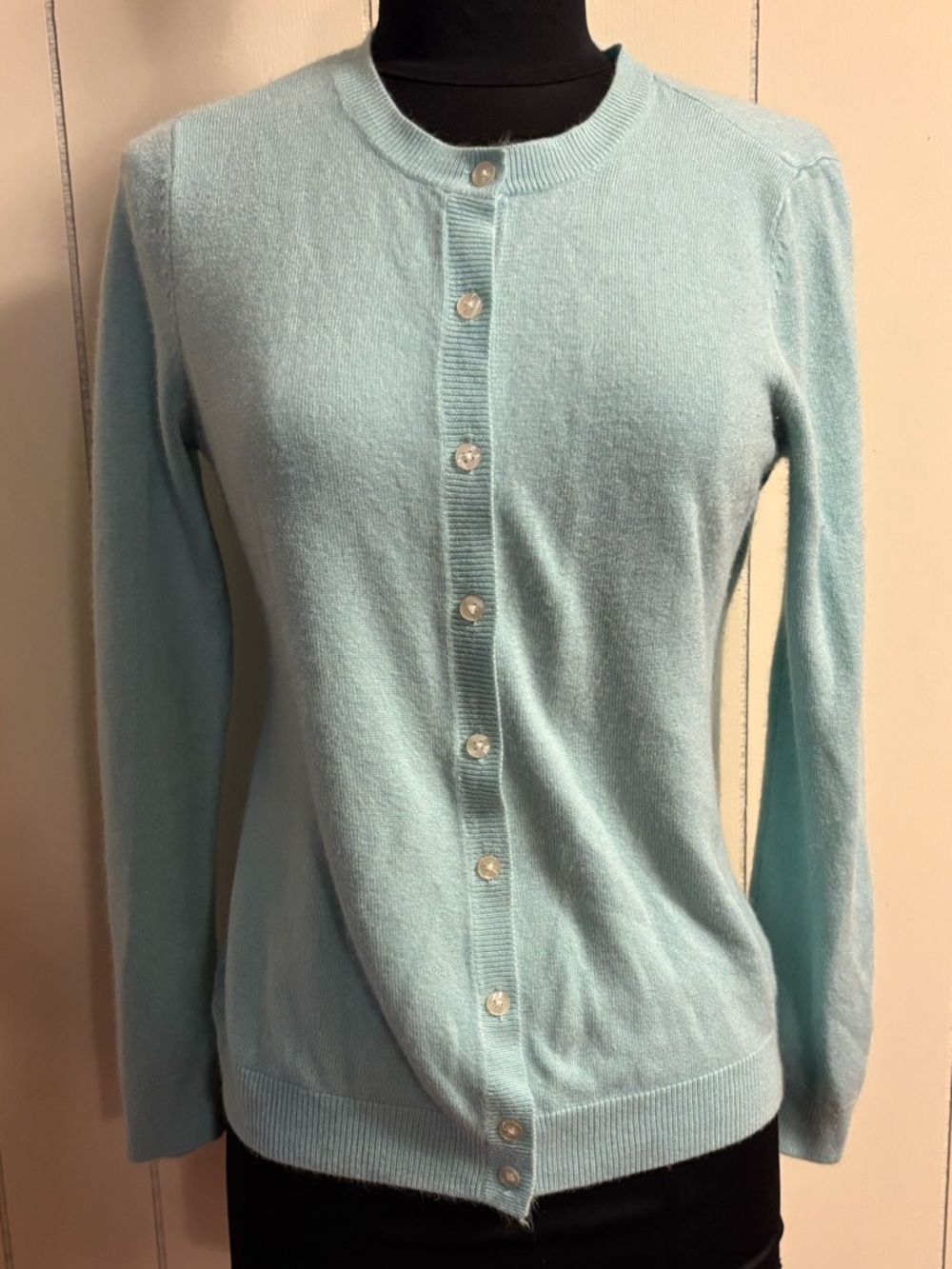 Aqua Crewneck Button-Front Cardigan